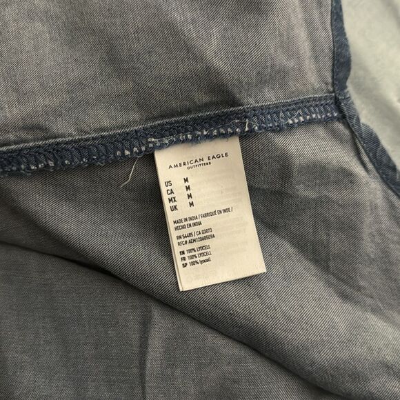 New American Eagle Chambray Long Sleeve Button Dress Lyocell - Picture 4 of 7